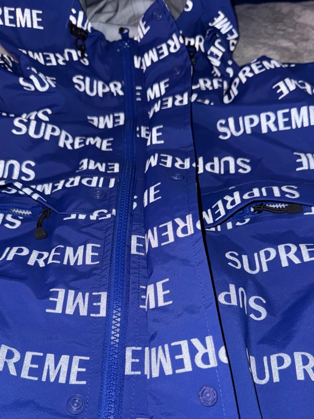 Mens Supreme 3M Reflective Repeat Taped Seam Jacket Blue - Picture 8 of 14